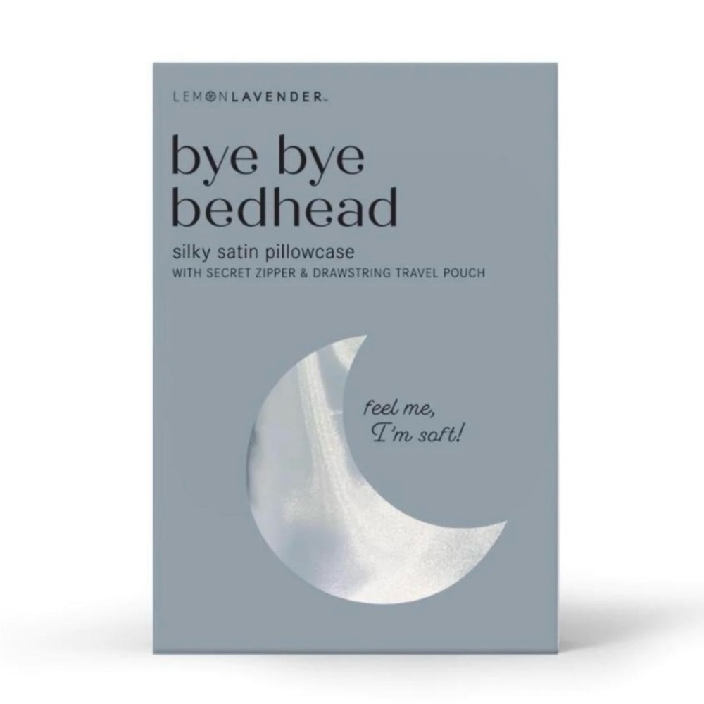 Lemon Lavender Bye Bye Bed Head Silky Satin Pillowcase in Moonlight Grey.